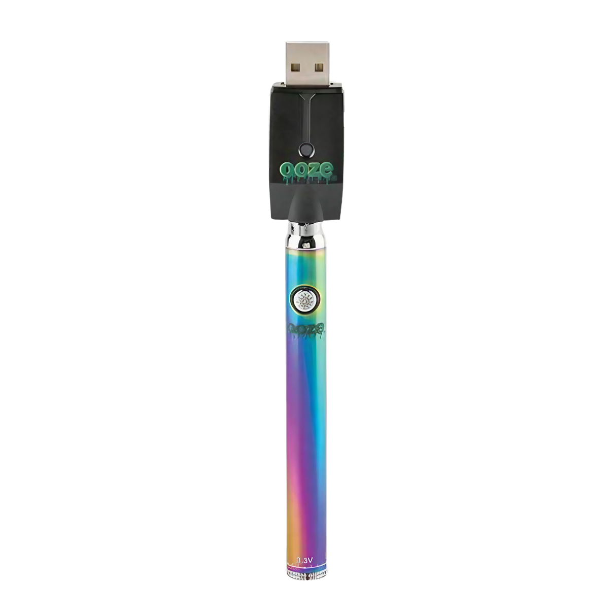 Ooze Slim Twist Battery in Rainbow with USB Charger, 510 Thread for Vaporizers, Front View