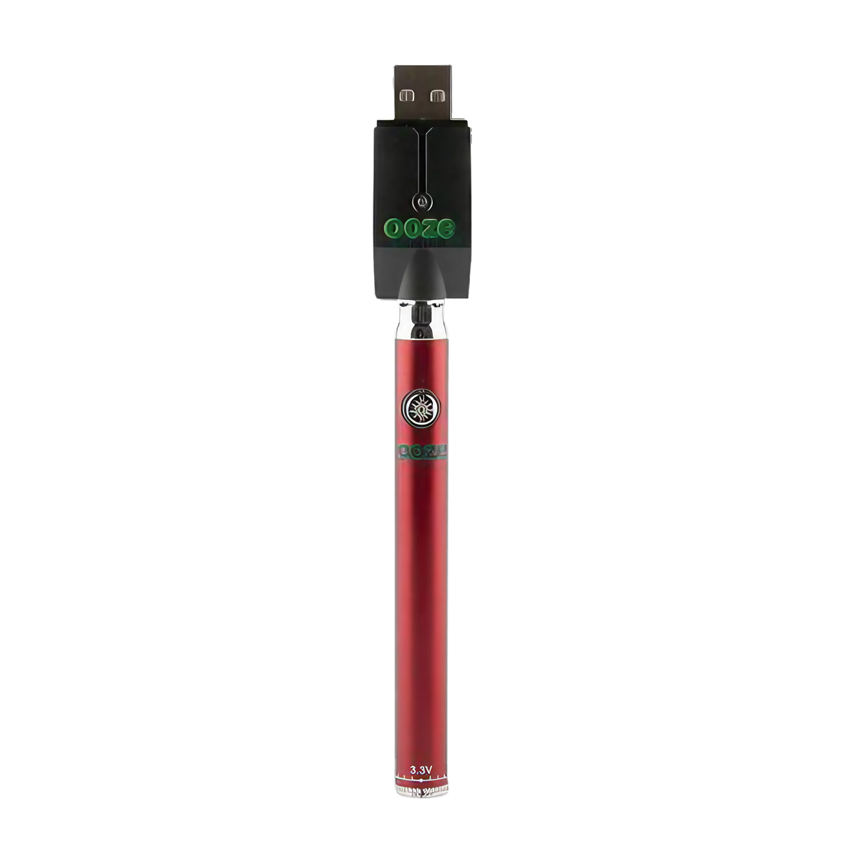 Ooze Slim Twist Battery in Red with USB Charger, 510 Thread, Front View