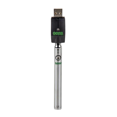 Ooze Slim Twist Battery in Silver with USB Charger, 510 Thread for Vaporizers, Front View