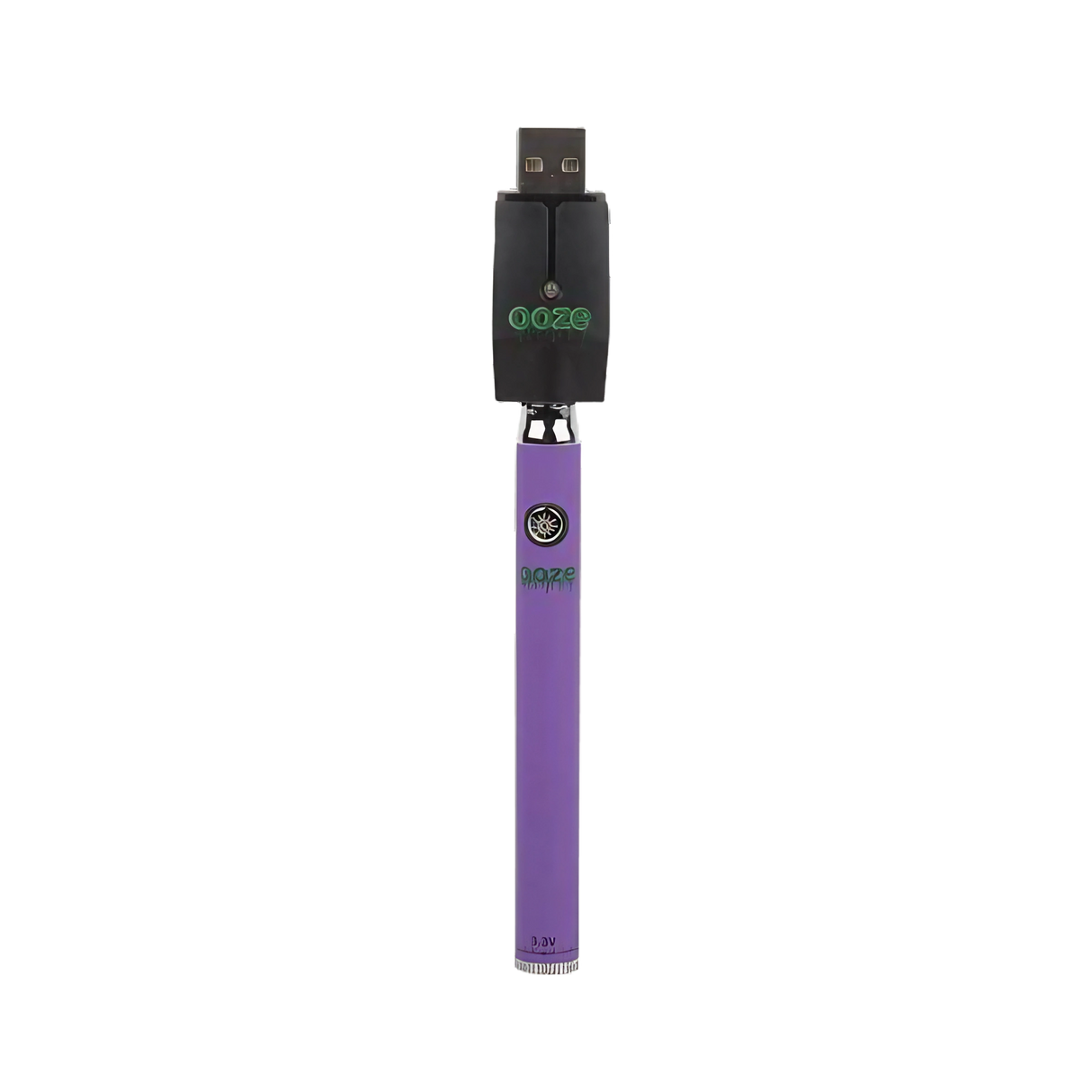 Ooze Slim Twist Battery with USB Charger in Purple, 510 Thread, Front View
