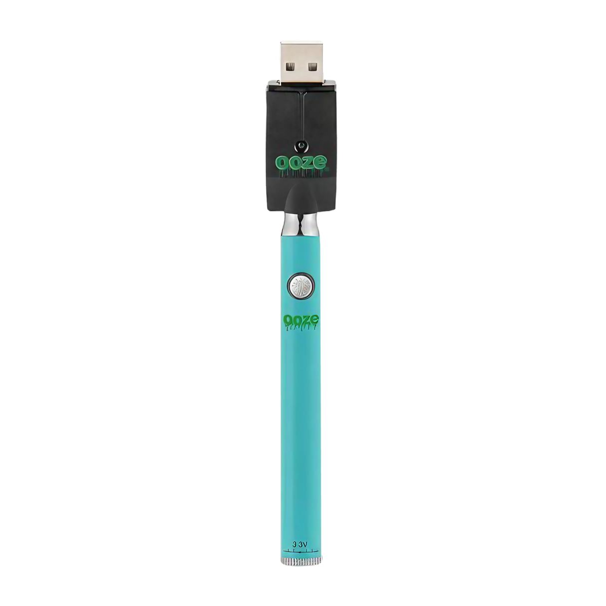 Ooze Slim Twist Vaporizer Battery with USB Charger in Aqua, 510 Thread, Front View
