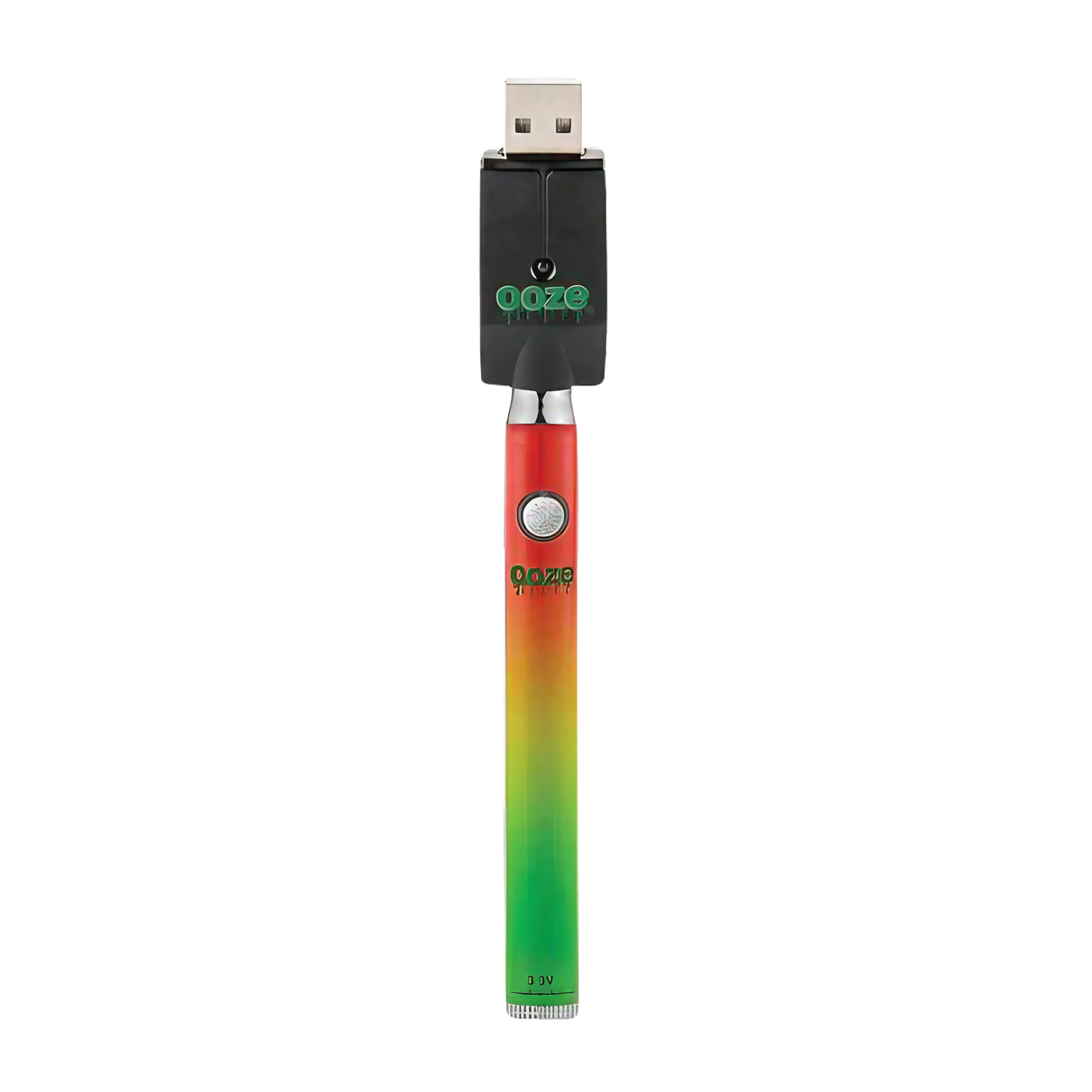 Ooze Slim Twist Vape Battery with USB Charger, Rainbow Design, 510 Thread Connection, Front View