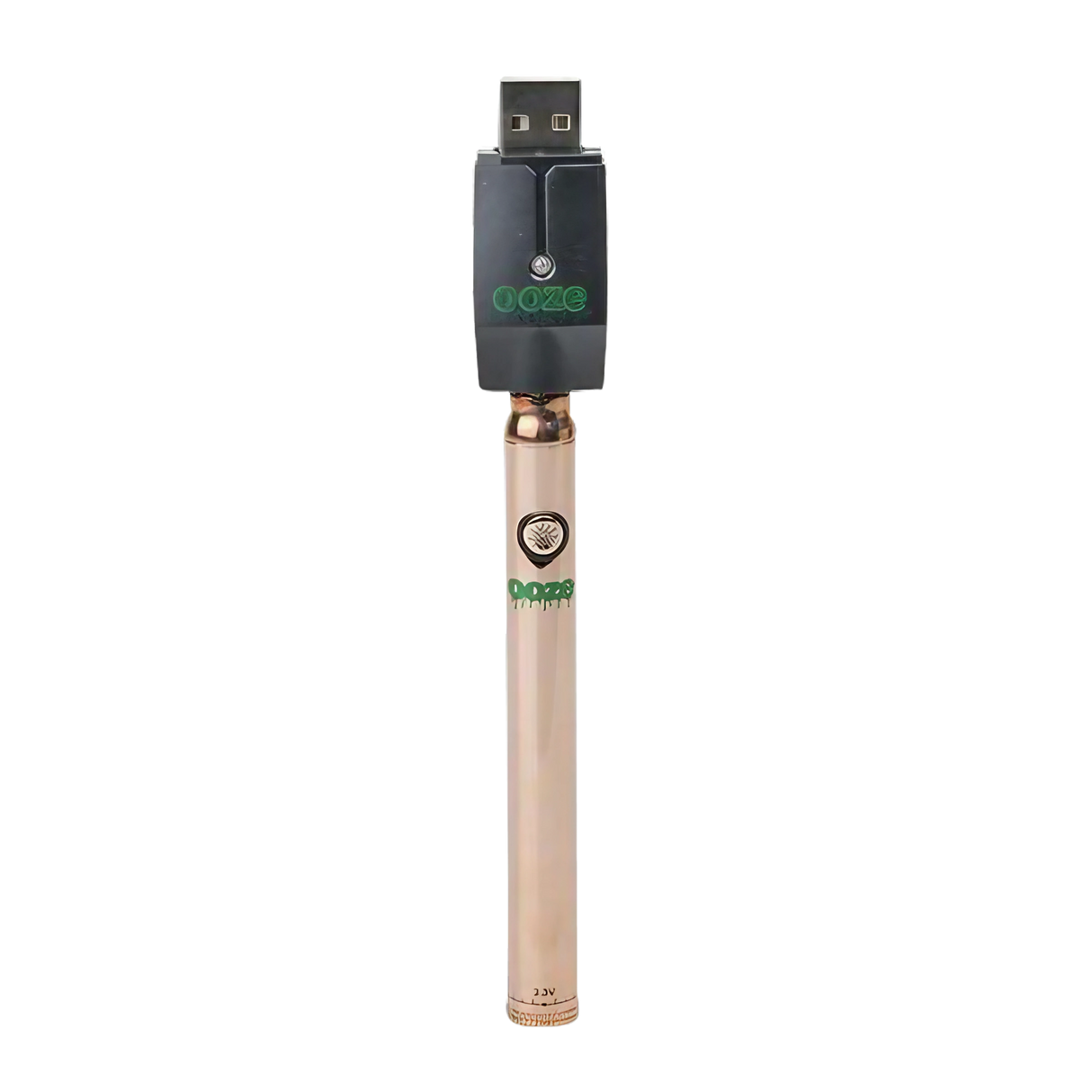 Ooze Slim Twist Battery with USB Charger in Rose Gold, 510 Thread, Front View