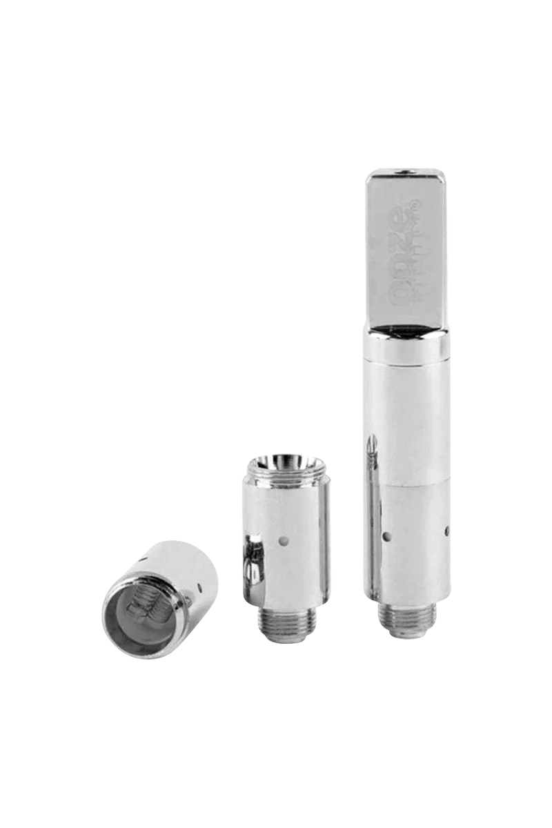 Ooze Slim Twist Pro Wax Atomizer Tank in Chrome, Quartz Glass, ideal for concentrates