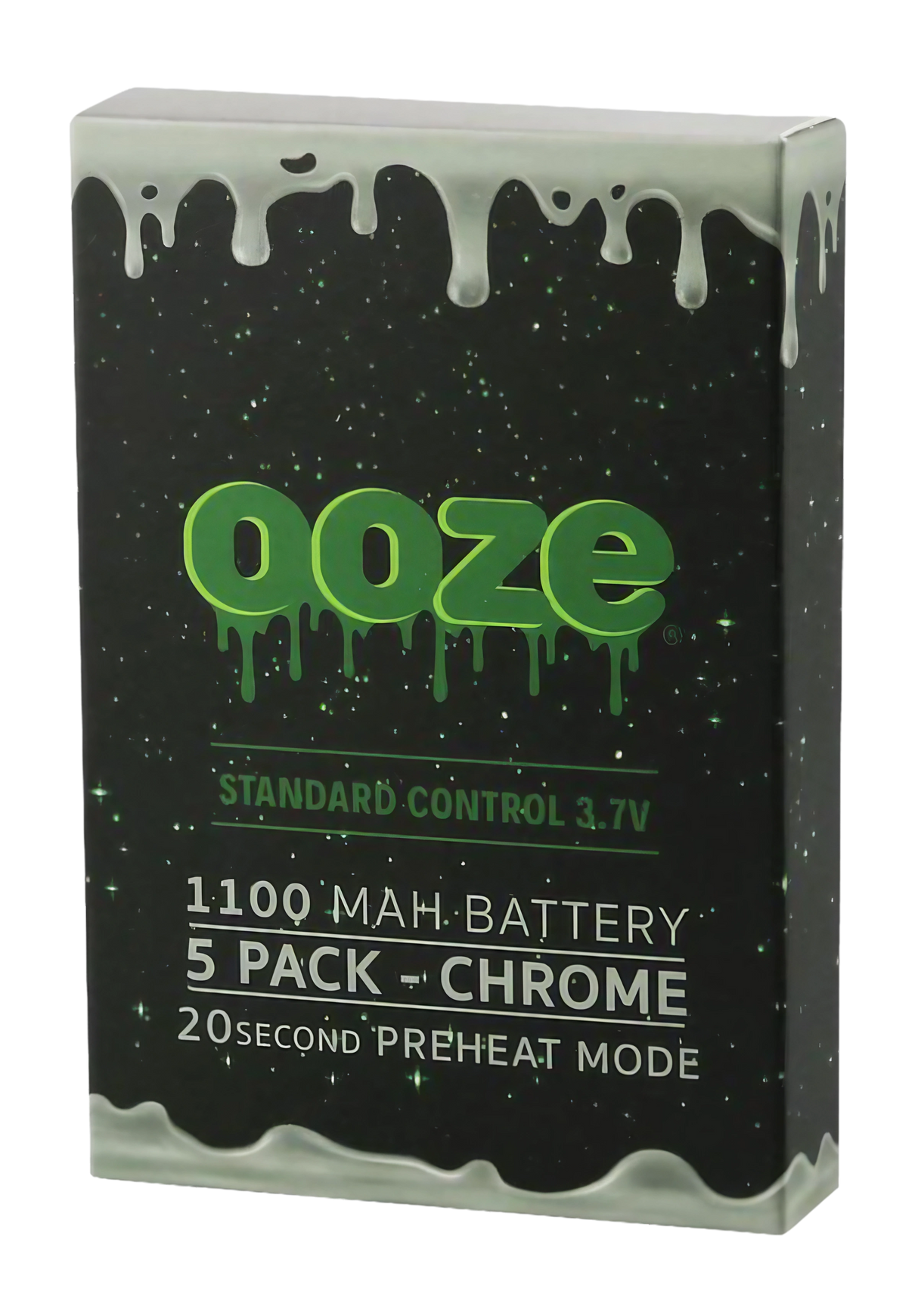 Ooze Standard 1100mAh 510 Threaded Batteries 5-Pack Front View with Chrome Finish
