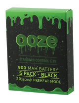 Ooze Standard 900mAh Batteries 5-Pack for Vaporizers, Black with Green Detailing, Front View