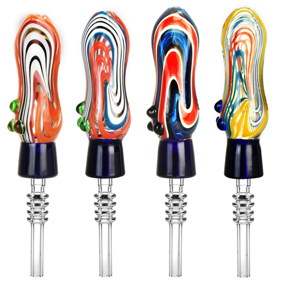 Four Oscillation Dab Straws with Marbles, Borosilicate Glass & Titanium, Front View