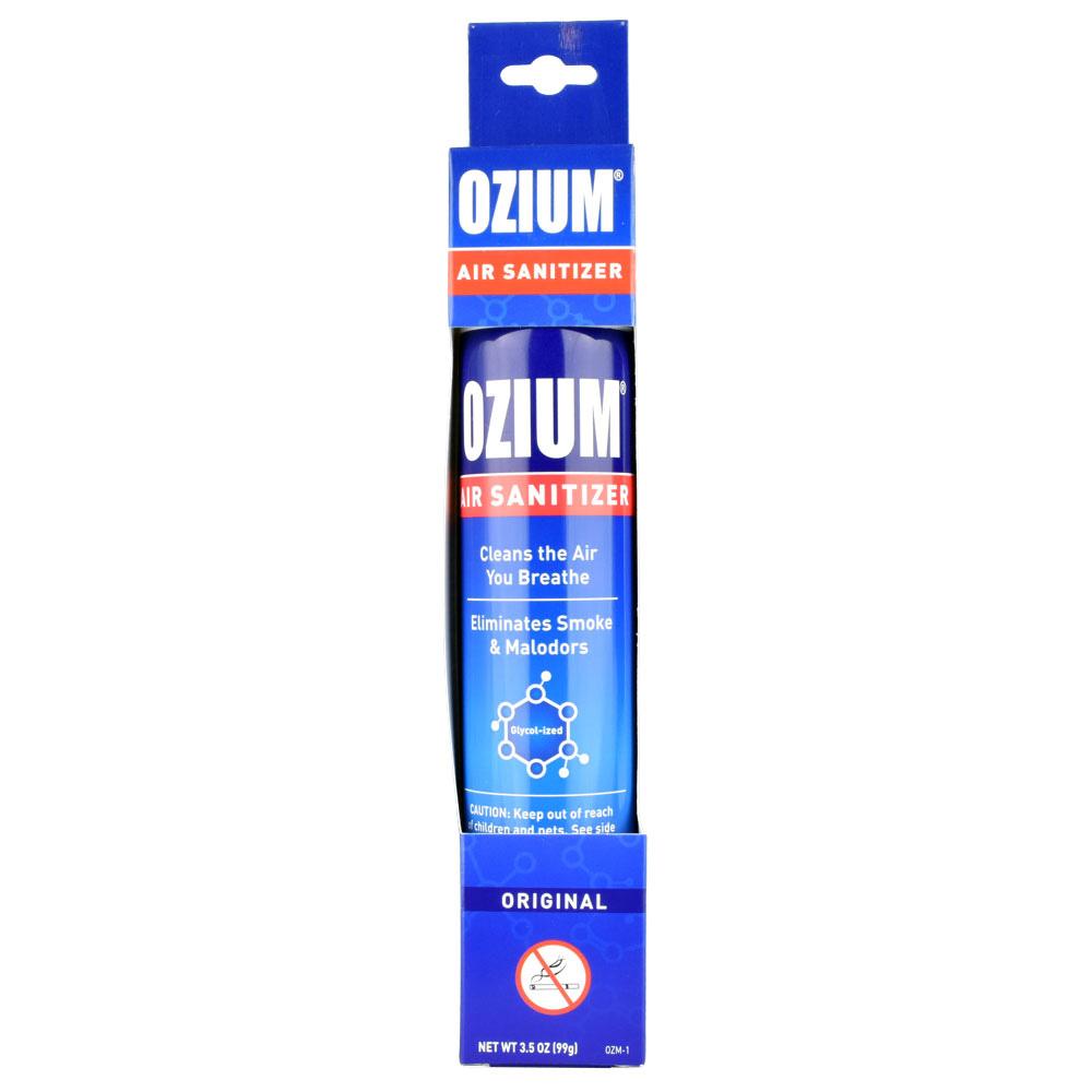 Ozium Air Sanitizer in Original scent, 3.5 oz compact size, front view on a white background