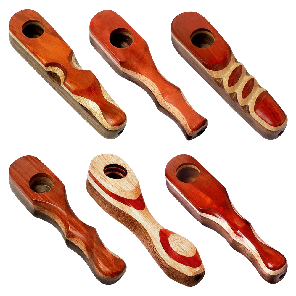 Padauk Wood Spoon Pipes for Dry Herbs in Various Designs, Top and Angle Views