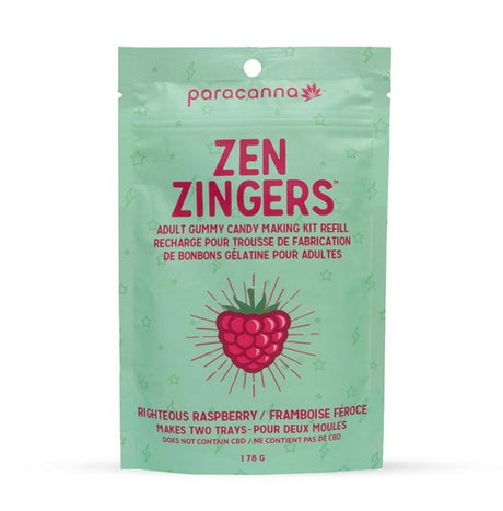 Paracanna Zen Zingers Refill pack for Righteous Raspberry flavored gummy candy making kit, front view