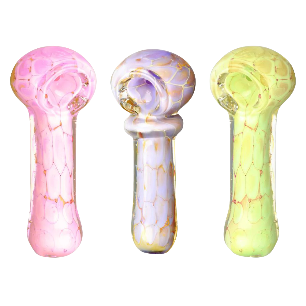 Assorted Pastel Turtle Shell Spoon Pipes in Heavy Wall Borosilicate Glass, Front View
