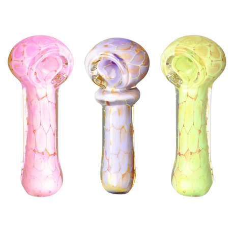 Assorted Pastel Turtle Shell Spoon Pipes in Heavy Wall Borosilicate Glass, Front View