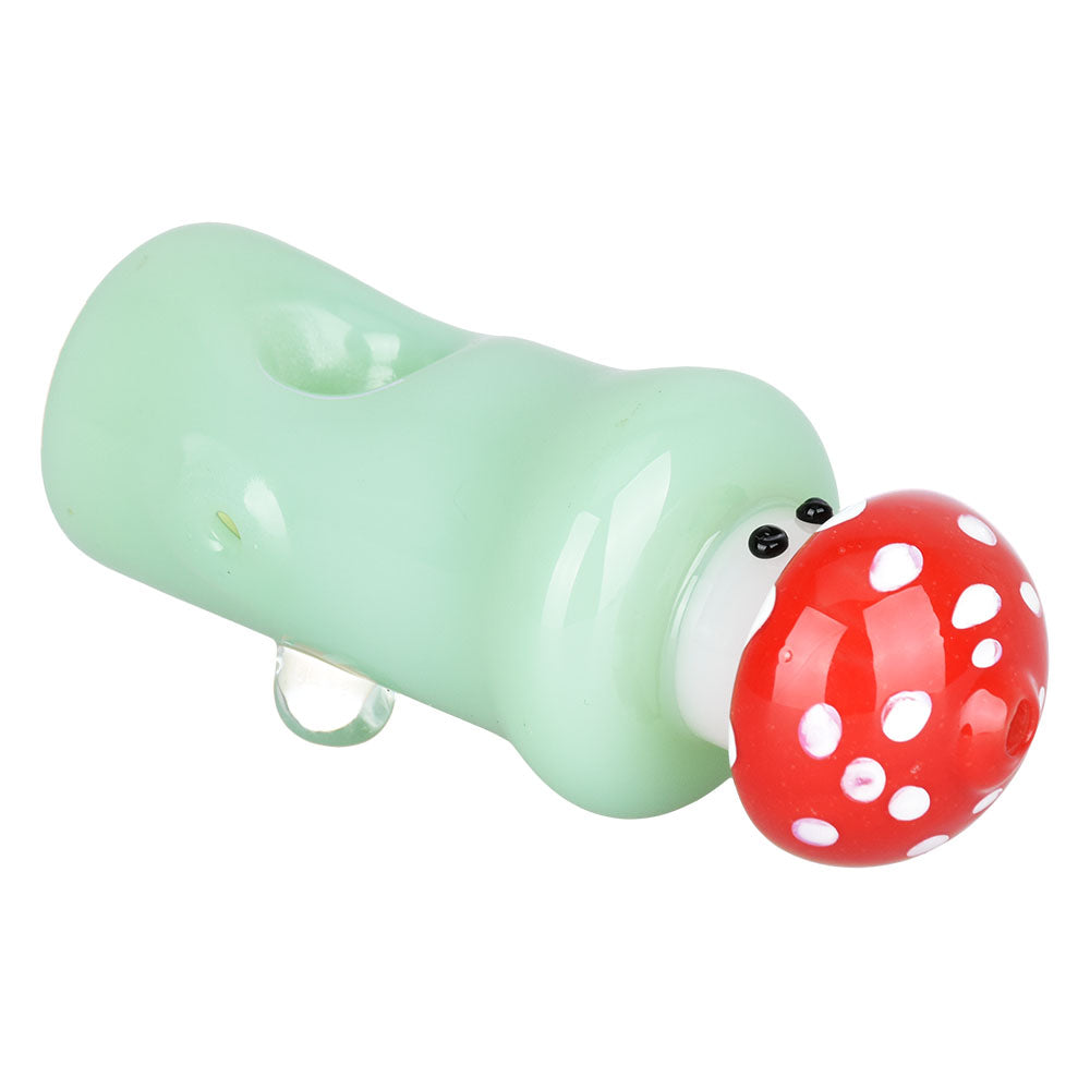 Eyce Peeking Shroom Hand Pipe, 3.75" Borosilicate Glass, Clear with Novelty Design, Side View