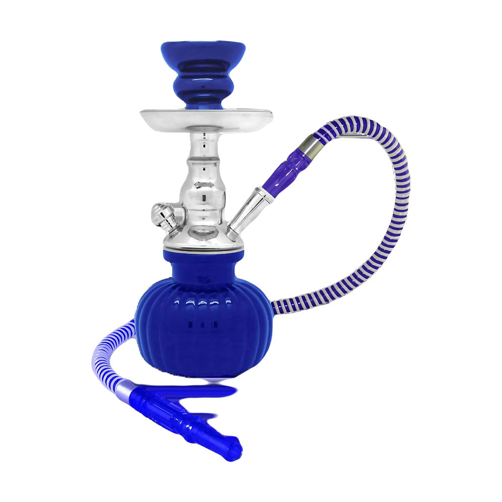 Petite 9" Blue 1-Hose Premium Hookah with Transparent Vase - Front View