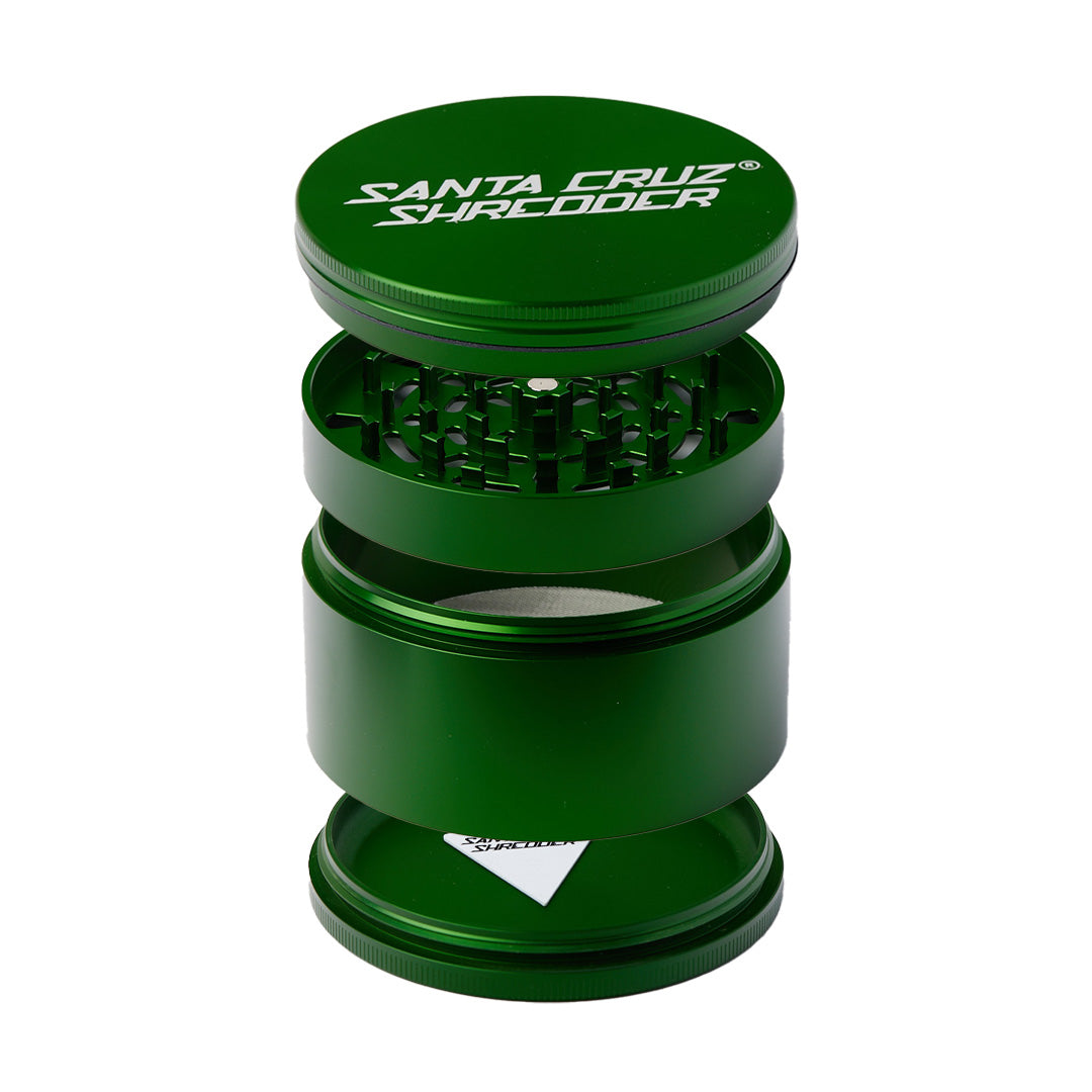Santa Cruz Shredder Large 4-Piece Grinder in Green with textured grip, front view on white background