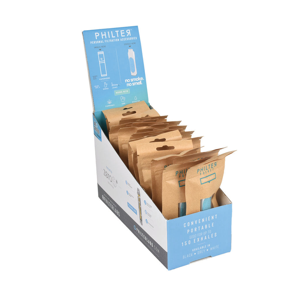 Philter Labs Pocket Air Filters on display, 3.5" size, easy to carry for smoke filtration