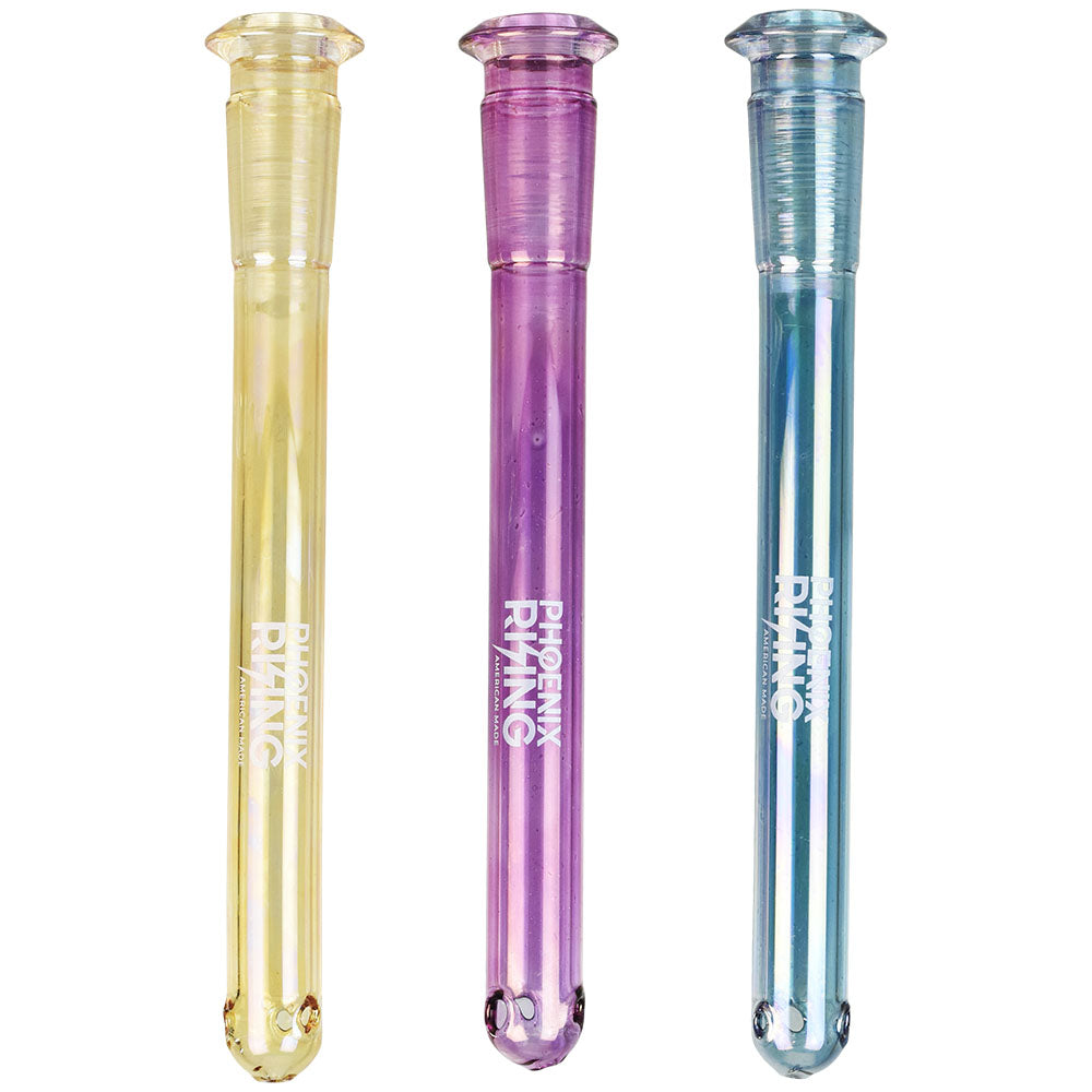 Phoenix Rising 14mm Metallic Diffused Downstems in Yellow, Purple, Blue - Front View