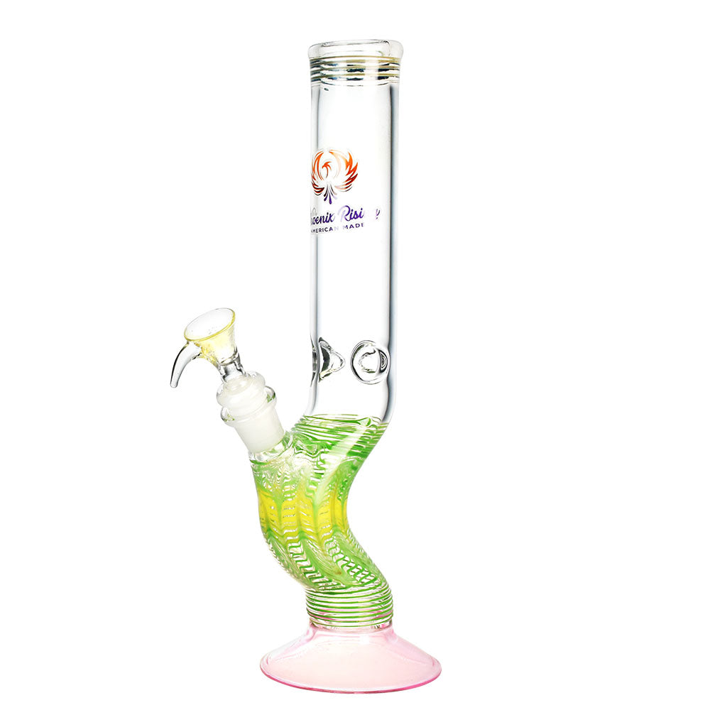 Phoenix Rising 12" Hand Grip Water Pipe with 14mm Female Joint, Borosilicate Glass, Front View