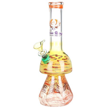 Phoenix Rising Mushroom Water Pipe, Borosilicate Glass, Front View on White