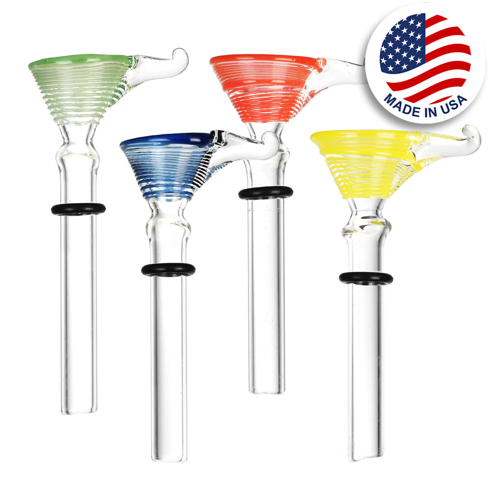 Assorted colors Phoenix Rising 9mm Male Joint Herb Slides for bongs, made of borosilicate glass