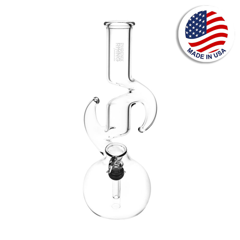 Phoenix Rising 9" Clear Zig Zag Diablo Bubble Base Water Pipe Front View