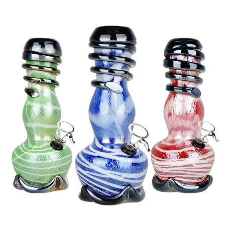Phunky Fumed Striped Soft Glass Water Pipes, 8.5" Tall, in Green, Blue, and Red Variants