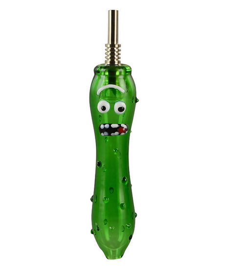 Pickle Glass Dab Straw with Titanium Tip, 5.5" Borosilicate Glass, Front View