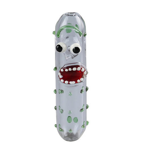 Pickle Rick Mini Steamroller for Dry Herbs, Portable 4.65" Borosilicate Glass Pipe, Front View