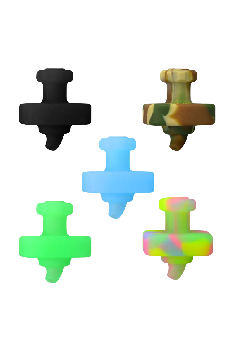 PieceMaker "Karb Kap" Silicone Carb Caps in various colors, top view on white background