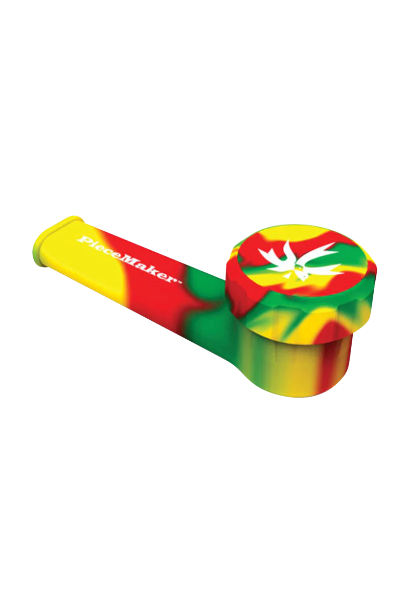 PieceMaker "Karma" Silicone Pipe with Rasta colors, side view, perfect for dry herbs