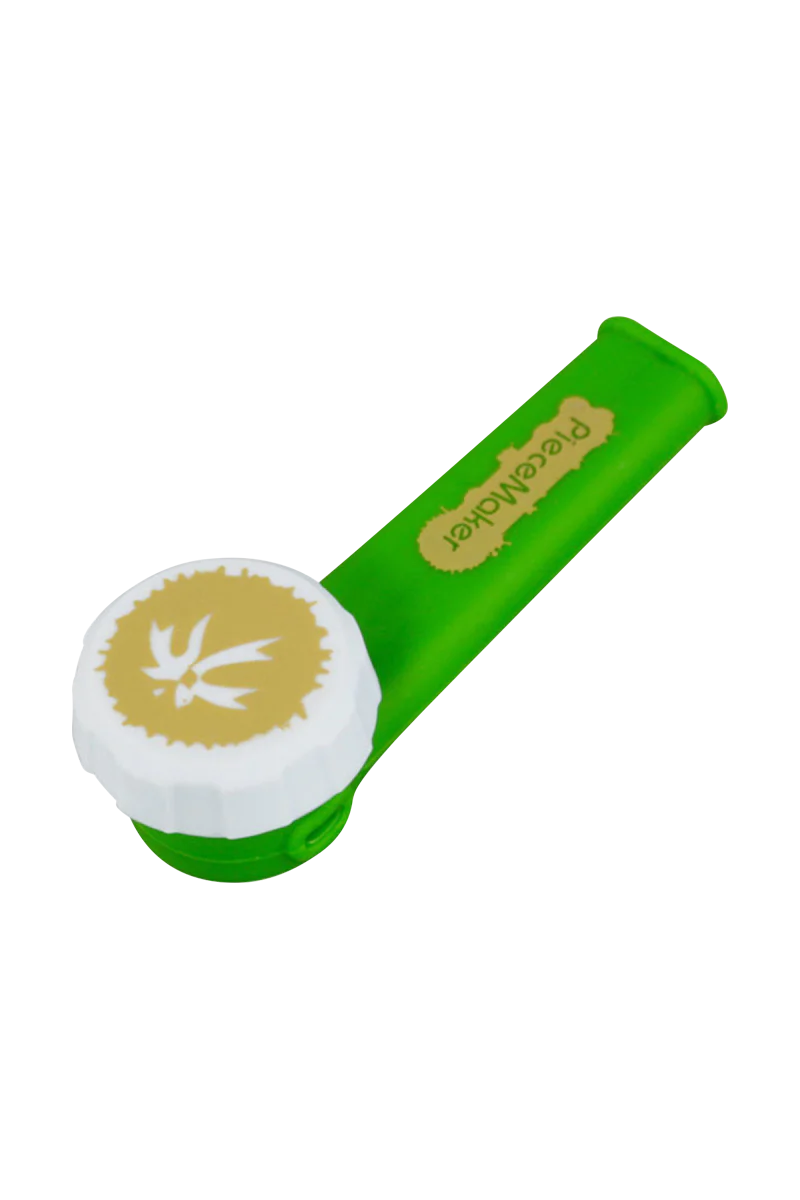 PieceMaker "Karma" Silicone Pipe in green, 3.5" length with steel bowl, perfect for dry herbs, top view