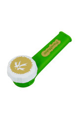 PieceMaker "Karma" Silicone Pipe in green, 3.5" length with steel bowl, perfect for dry herbs, top view