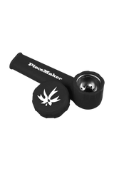 PieceMaker "Karma" Silicone Pipe in black, 3.5" long, steel bowl for dry herbs, angled side view