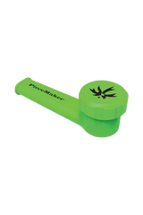 PieceMaker "Karma" Green Silicone Pipe, 3.5" Length, Steel Bowl, For Dry Herbs - Angled Side View