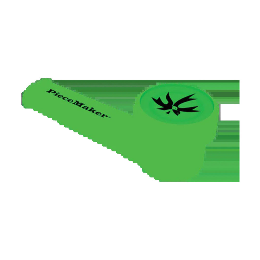 PieceMaker "Karma" Silicone Pipe in Green, 3.5" Length, Steel Bowl, Side View
