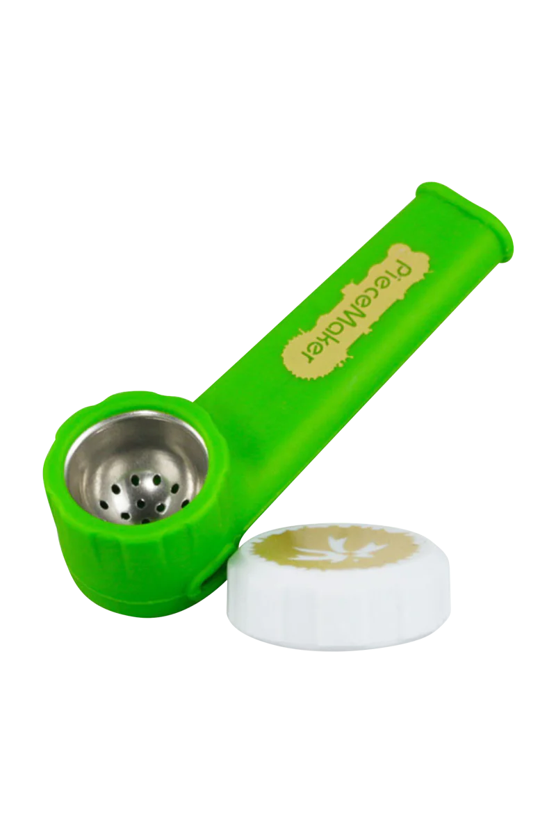 PieceMaker "Karma" Green Silicone Spoon Pipe with Steel Bowl - Angled Side View