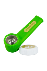 PieceMaker "Karma" Green Silicone Spoon Pipe with Steel Bowl - Angled Side View