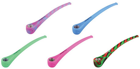 PieceMaker Konjuror Silicone Pipes in green, pink, blue, and rasta colors, 12" length, angled view