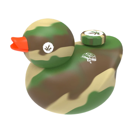 PieceMaker "Kwack" Camouflage Silicone Duck Water Pipe for dry herbs, angled side view