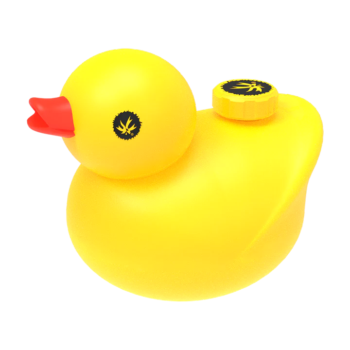 PieceMaker "Kwack" yellow silicone duck-shaped water pipe for dry herbs, front view