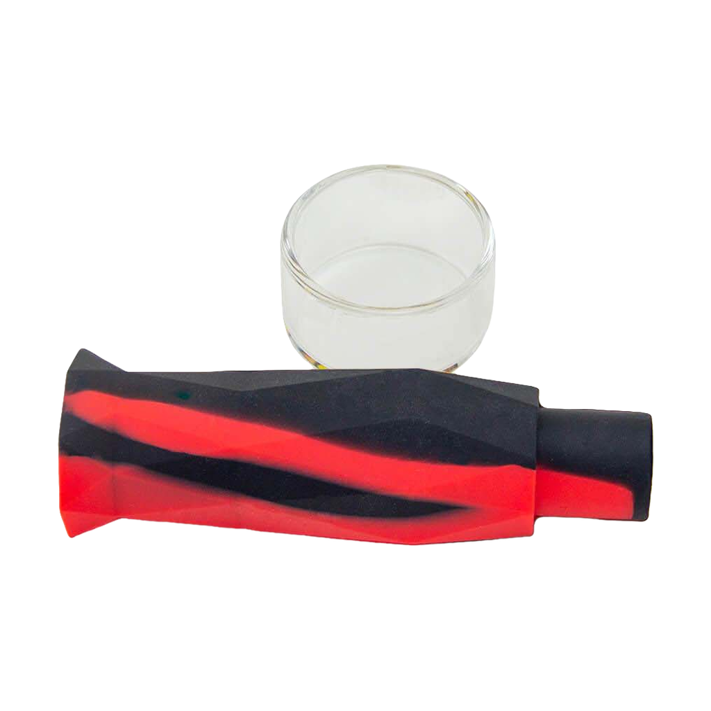 PILOT DIARY 2-in-1 Silicone & Quartz Honey Straw Hand Pipe in Black & Red - Compact and Portable