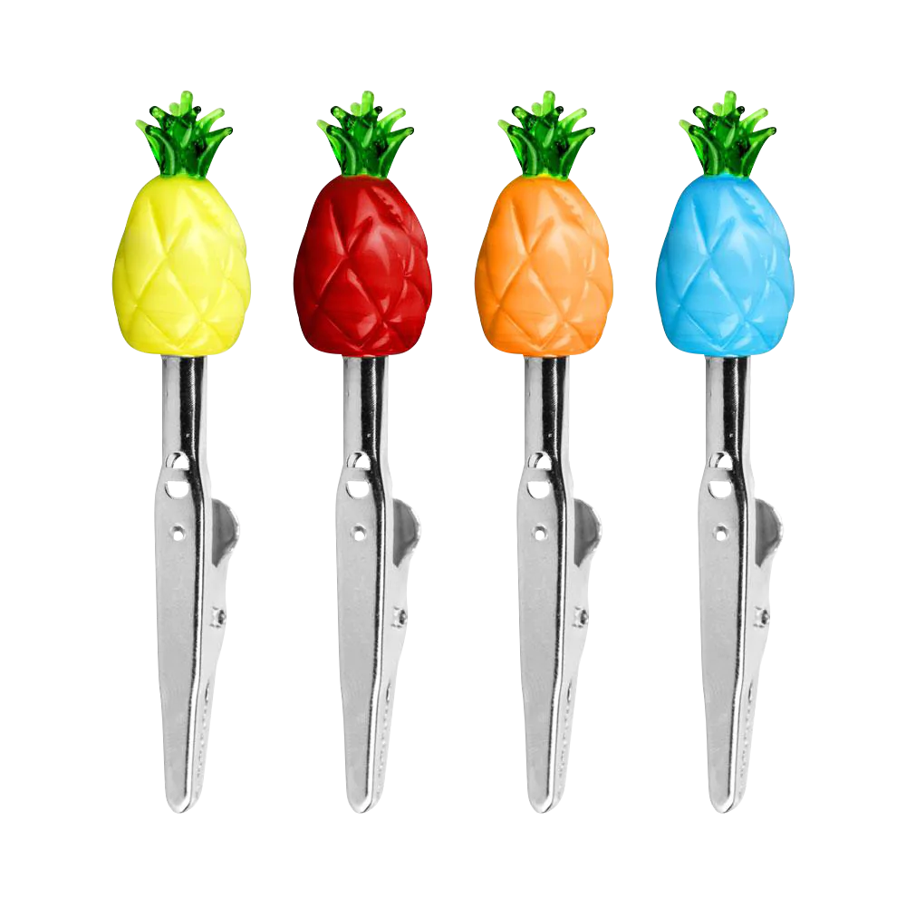 Colorful Pineapple Glass Memo Clips 4 Pack, front view on white background, ideal for rolling accessories