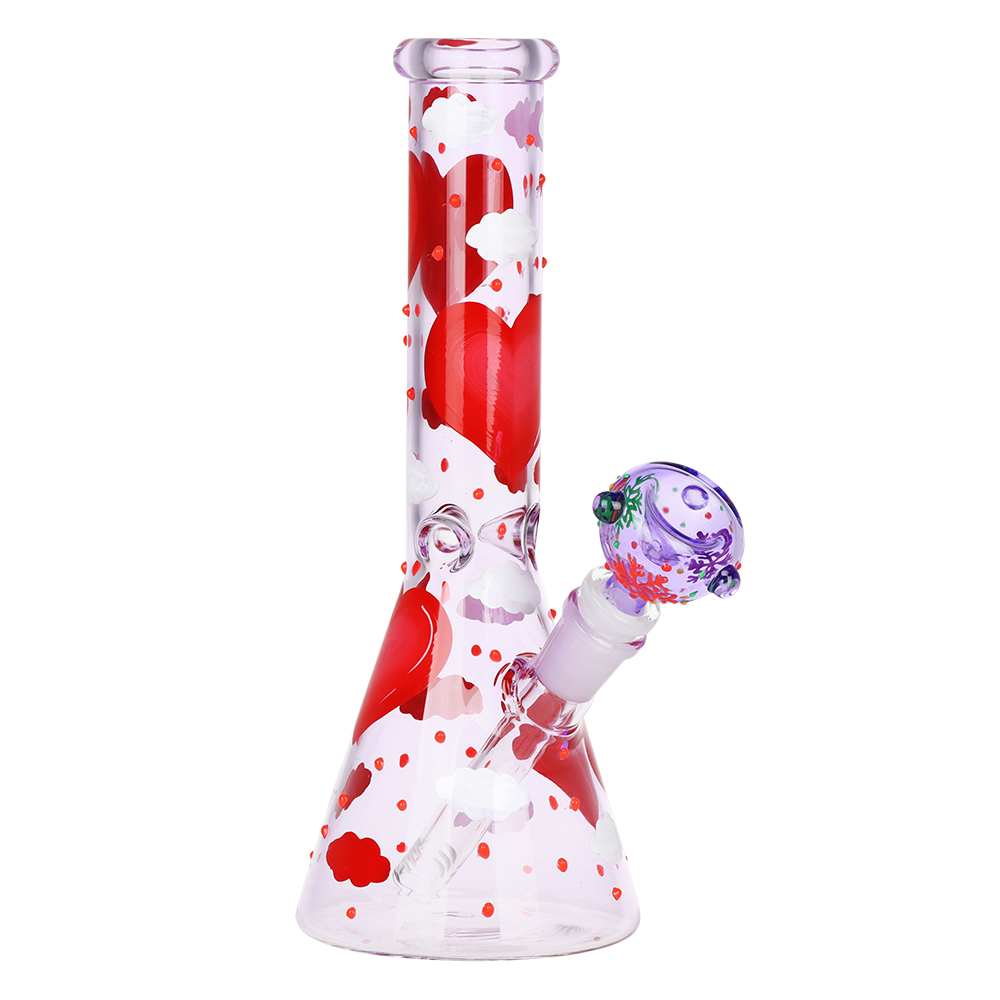 Pinky Hearts Beaker Glass Water Pipe | 10" | 14mm F
