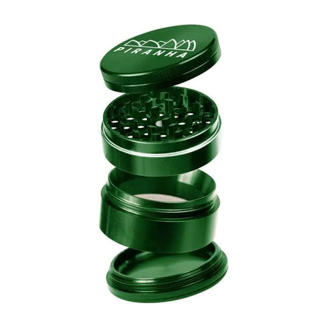 Piranha 4 Piece 2.0" Aluminum Grinder in Green, Open View Showing All Compartments