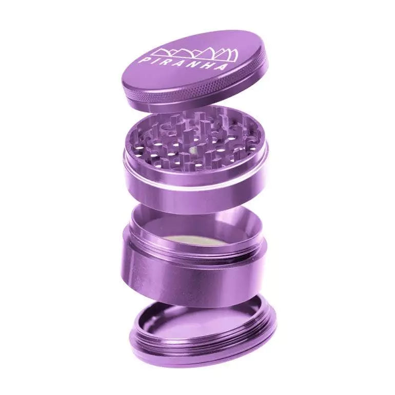 Piranha 4 Piece Aluminum Grinder in Purple, 2.2" Diameter, Isolated Front View