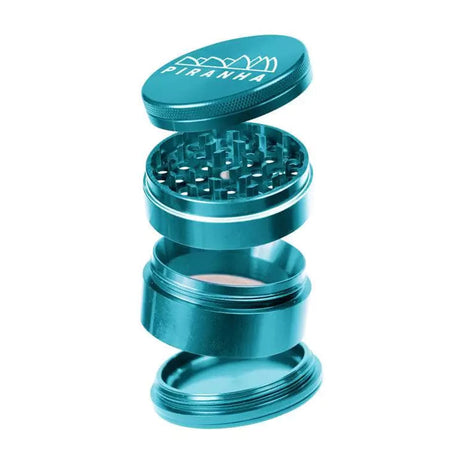 Piranha 4 Piece 3.0" Aluminum Grinder in Tropic Envy color, angled view with visible compartments