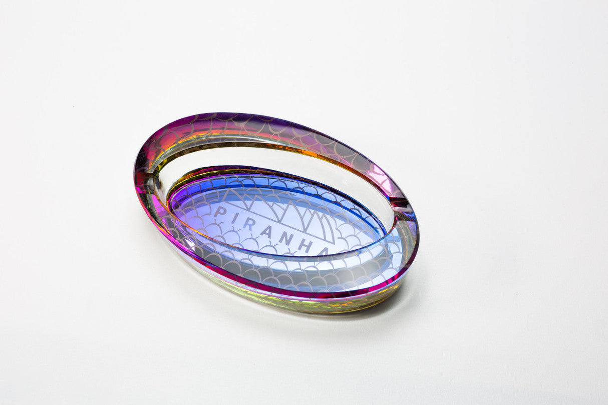 Piranha Glass Oval Slant Ashtray with Iridescent Finish - Top View