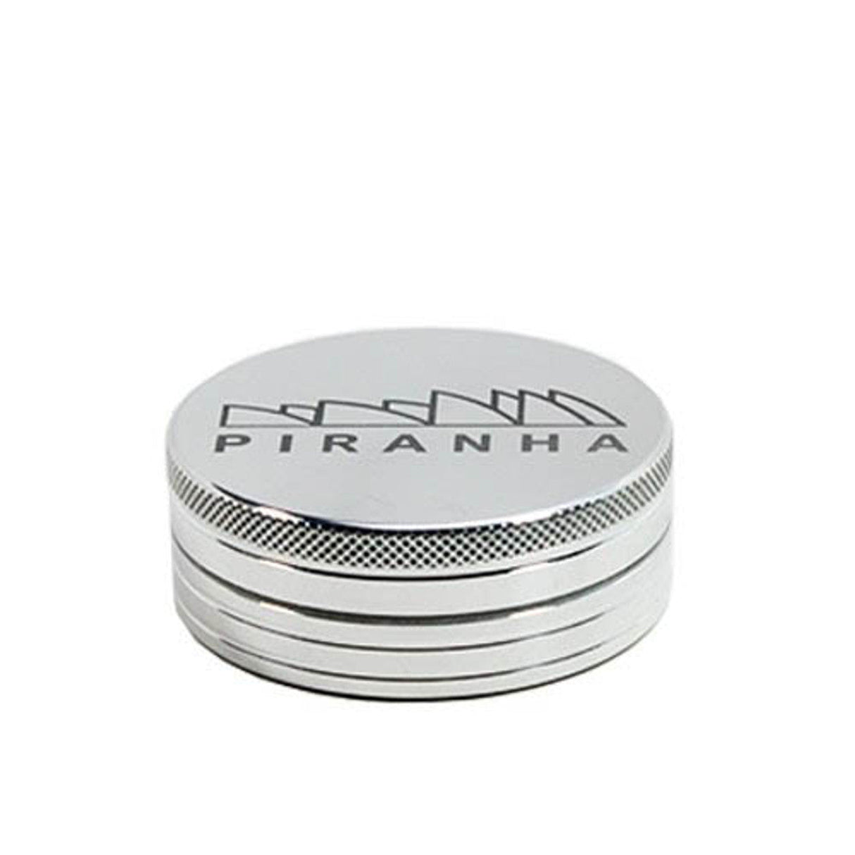 Piranha Grinder 2 Piece 2.5" in Silver - Front View on Seamless White Background