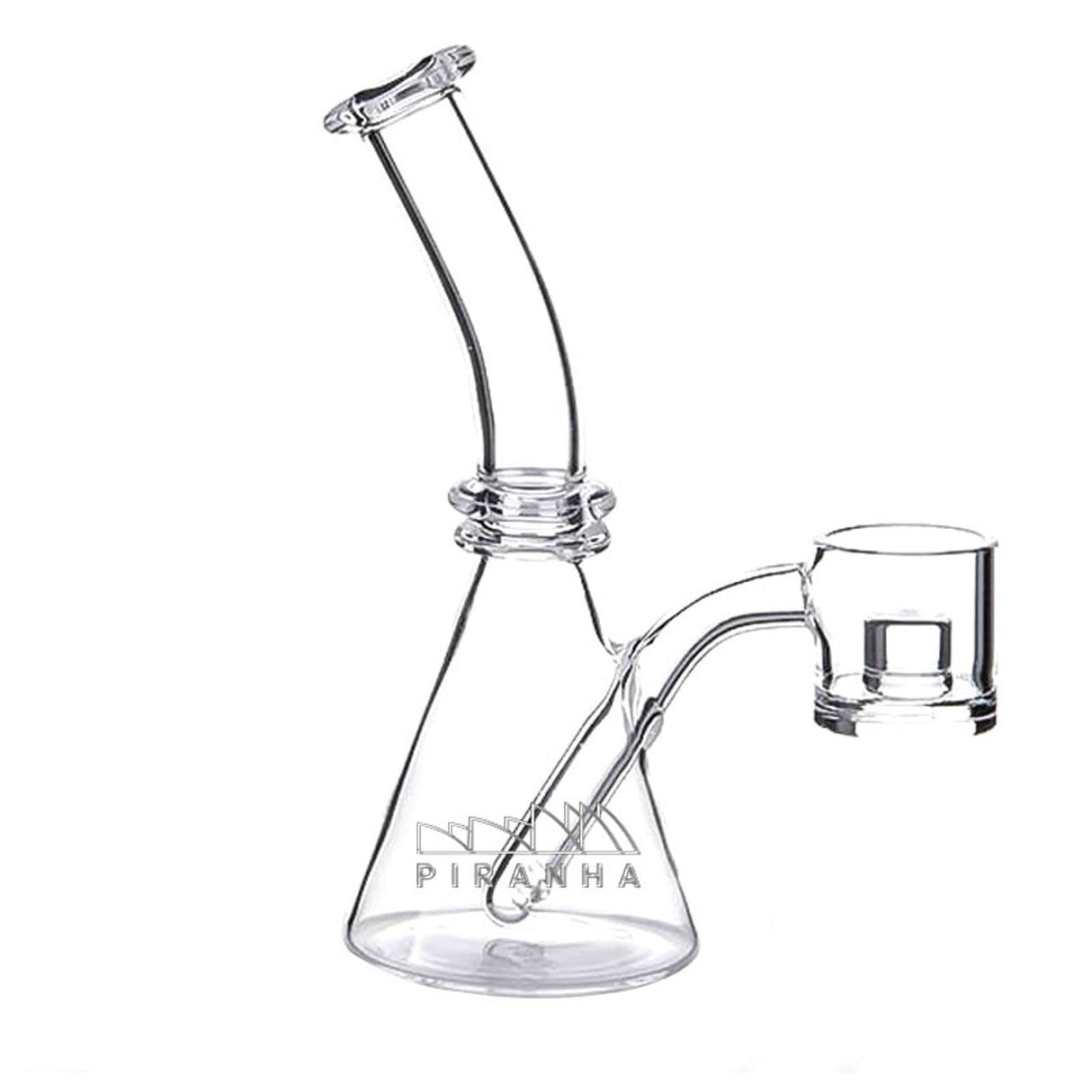 Piranha Quartz Beaker Dab Rig with Thick Bottom Reactor Core Banger, 5" Height, Front View