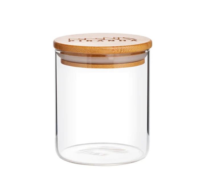 Piranha Clear Borosilicate Glass Storage Jar with Airtight Bamboo Lid, Front View